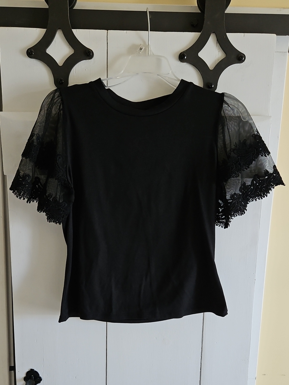 iris Black Lace Flutter Sleeve Tee